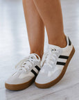 White Striped Lace-up Flat Sneakers