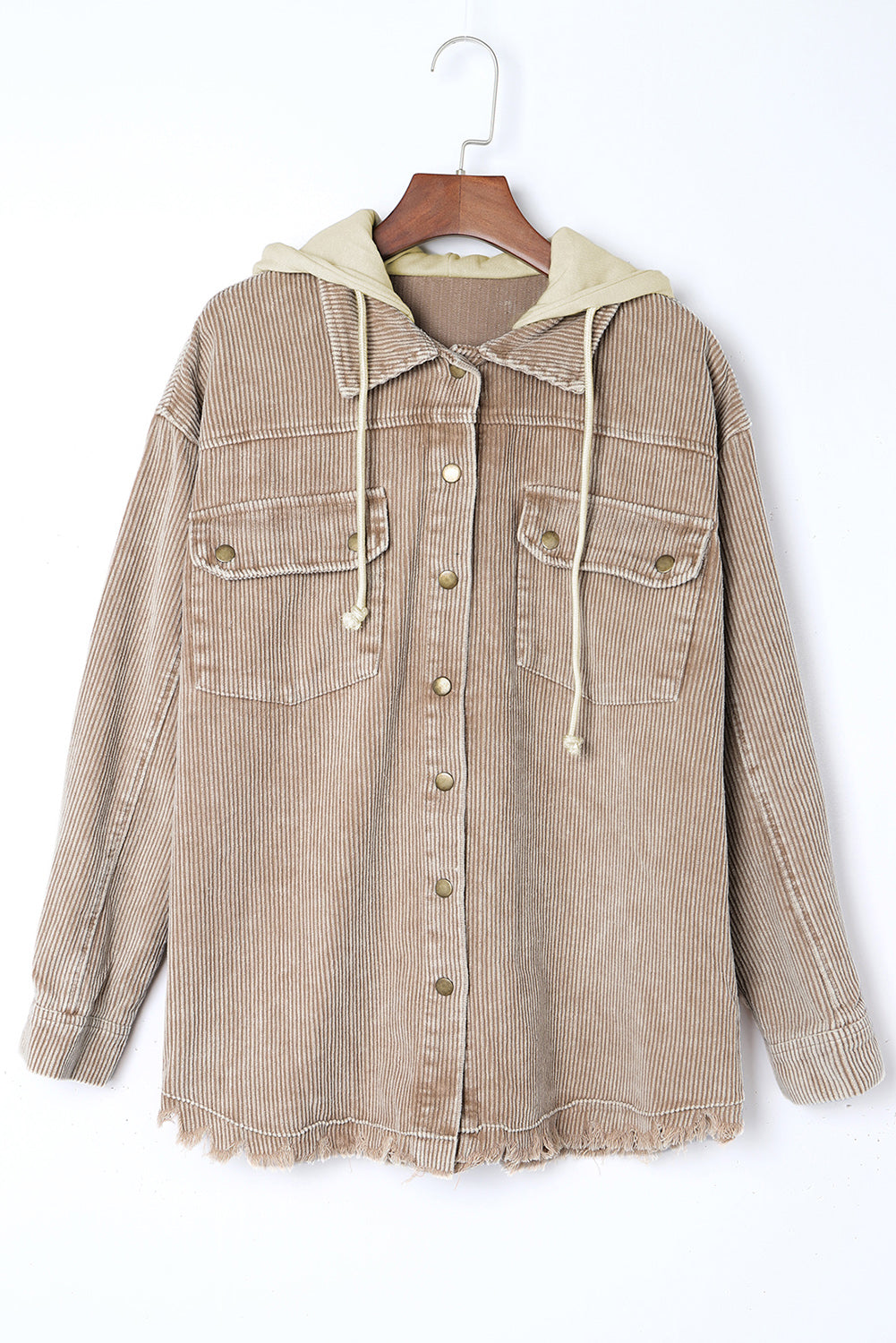 Khaki Patchwork Hooded Corduroy Shacket - Little Miss Vanilla