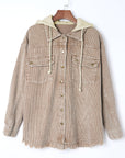 Khaki Patchwork Hooded Corduroy Shacket - Little Miss Vanilla