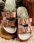 Chestnut Dual Buckle Studded Platform Sandal Slippers - Little Miss Vanilla