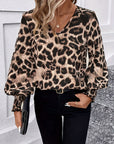 Leopard V-Neck Lantern Sleeve Blouse - Little Miss Vanilla