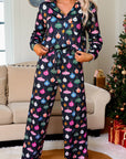 Navy Blue Colorful Christmas Lights Print Shirt and Pants Pajama Set - Little Miss Vanilla