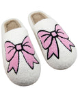 White Cute Bowknot Pattern Fuzzy Winter Home Slippers