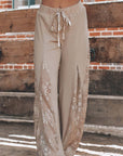 Smoke Gray Boho Lace Patchwork Wide Leg High Waist Pants