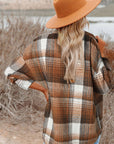 Brown Plaid Flap Pockets Shacket