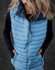 Sky Blue Plush Collared Quilted Zipped Puffer Vest - Little Miss Vanilla