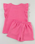 Bonbon Textured Ruffled Sleeve Tee and Drawstring Shorts Set