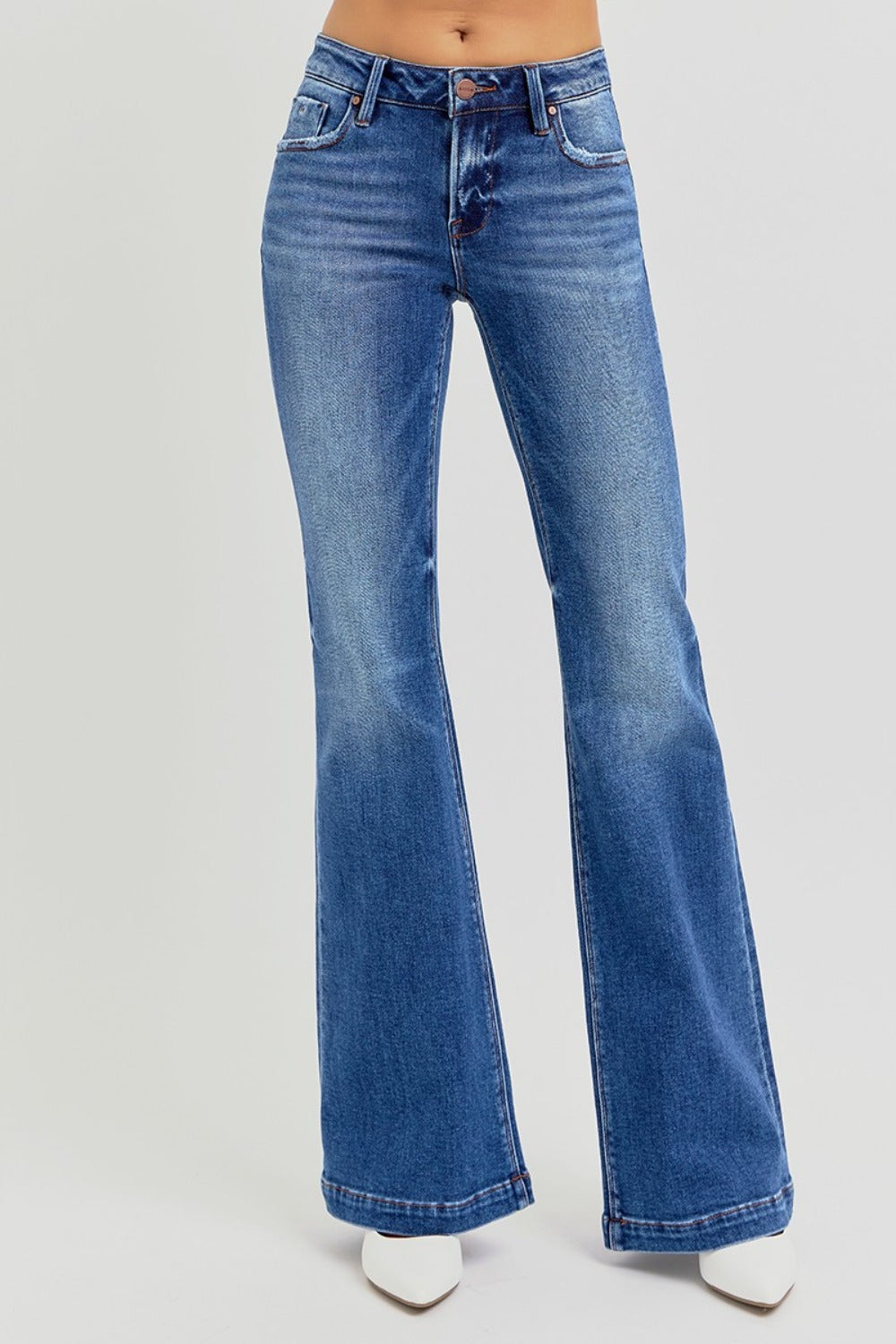 RISEN Full Size Low Rise Flare Jeans with Pockets - Little Miss Vanilla