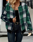 Plus Size Plaid Baseball Collar Zip Up Jacket - Little Miss Vanilla