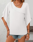 Mandy Ruffled Asymmetrical Neck Half Sleeve Blouse - Little Miss Vanilla