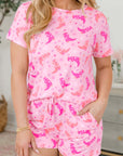 Pink Western Boots Printed Short 2pcs Lounge Set