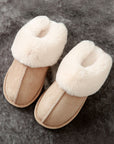 Khaki Cut and Sew Faux Suede Plush Lined Slippers - Little Miss Vanilla