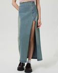 Slit Denim Skirt with Zip - Little Miss Vanilla