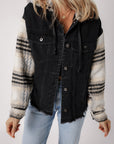 Raw Hem Drawstring Hooded Denim Jacket - Little Miss Vanilla