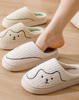 Striped Cat Slippers Indoor Couple Non-slip Floor Bedroom Slipper Winter Warm Plush House Shoes Women Men