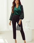 Sequin Notched Long Sleeve Blouse - Little Miss Vanilla