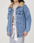 Button Up Collared Neck Plush Denim Jacket - Little Miss Vanilla