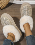 Fashion Sequined Thick-soled Plush Shoes Winter Indoor And Outdoor Casual Warm Slippers Women Garden House Shoes