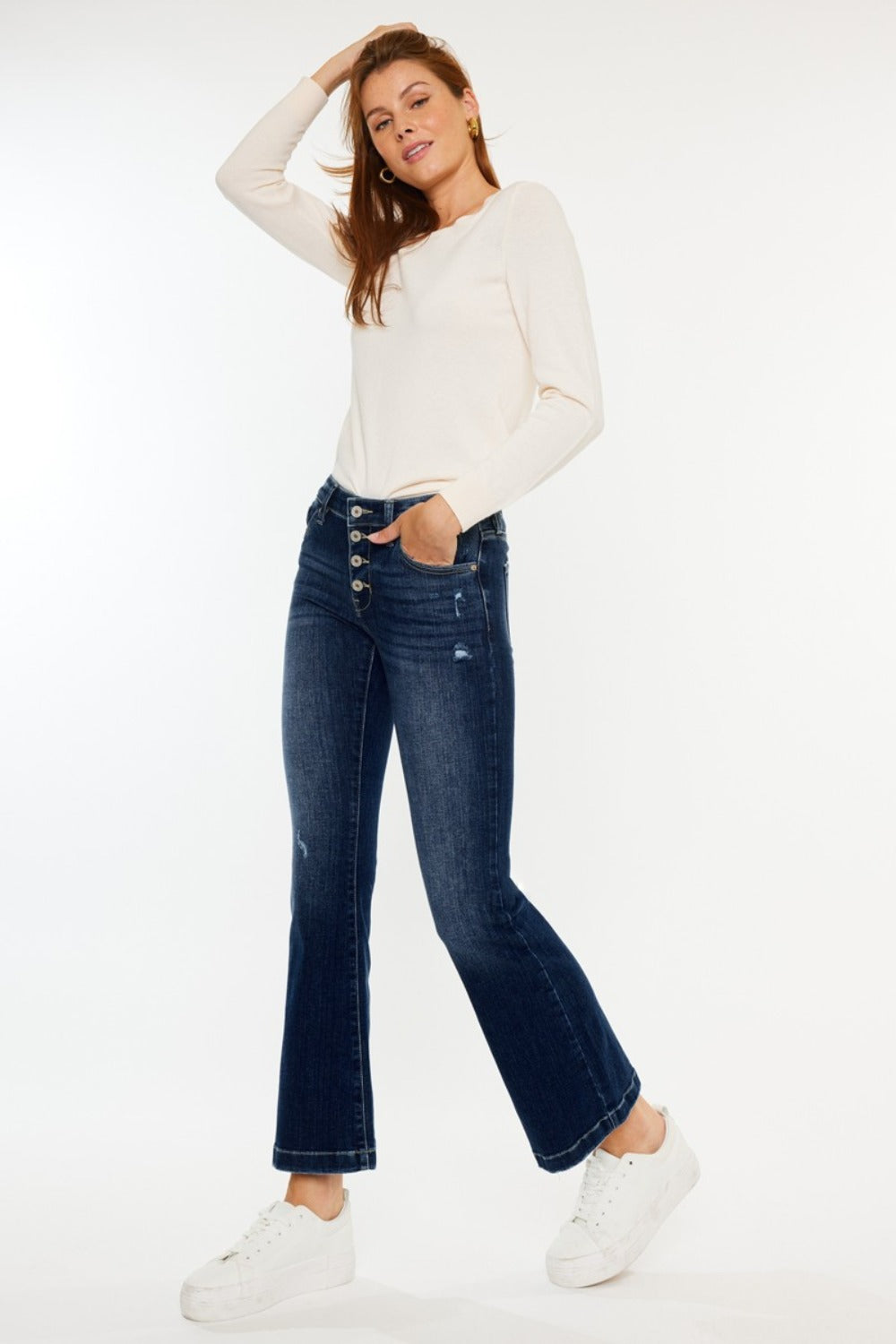 Kancan Mid Rise Button Fly Flare Jeans - Little Miss Vanilla