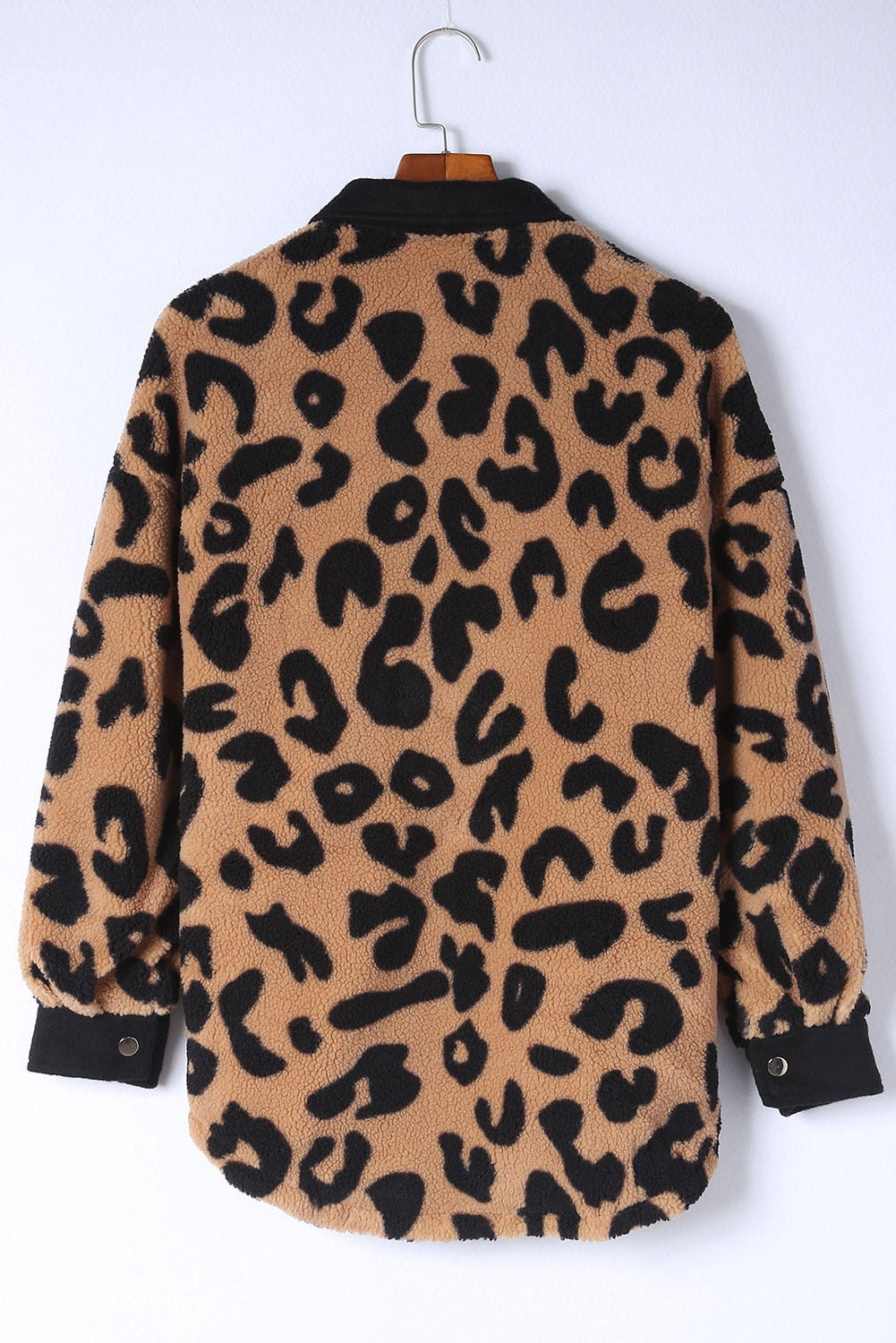 Black Contrast Trimmed Leopard Teddy Shacket - Little Miss Vanilla