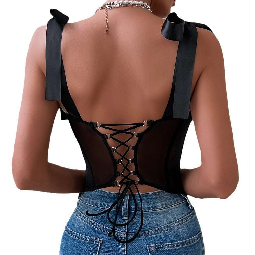 Tether Sequined Suspender Backless Steel Ring Corset Sexy Top - Little Miss Vanilla