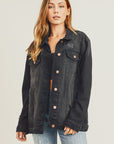 RISEN Full Size Distressed Long Sleeve Denim Jacket - Little Miss Vanilla