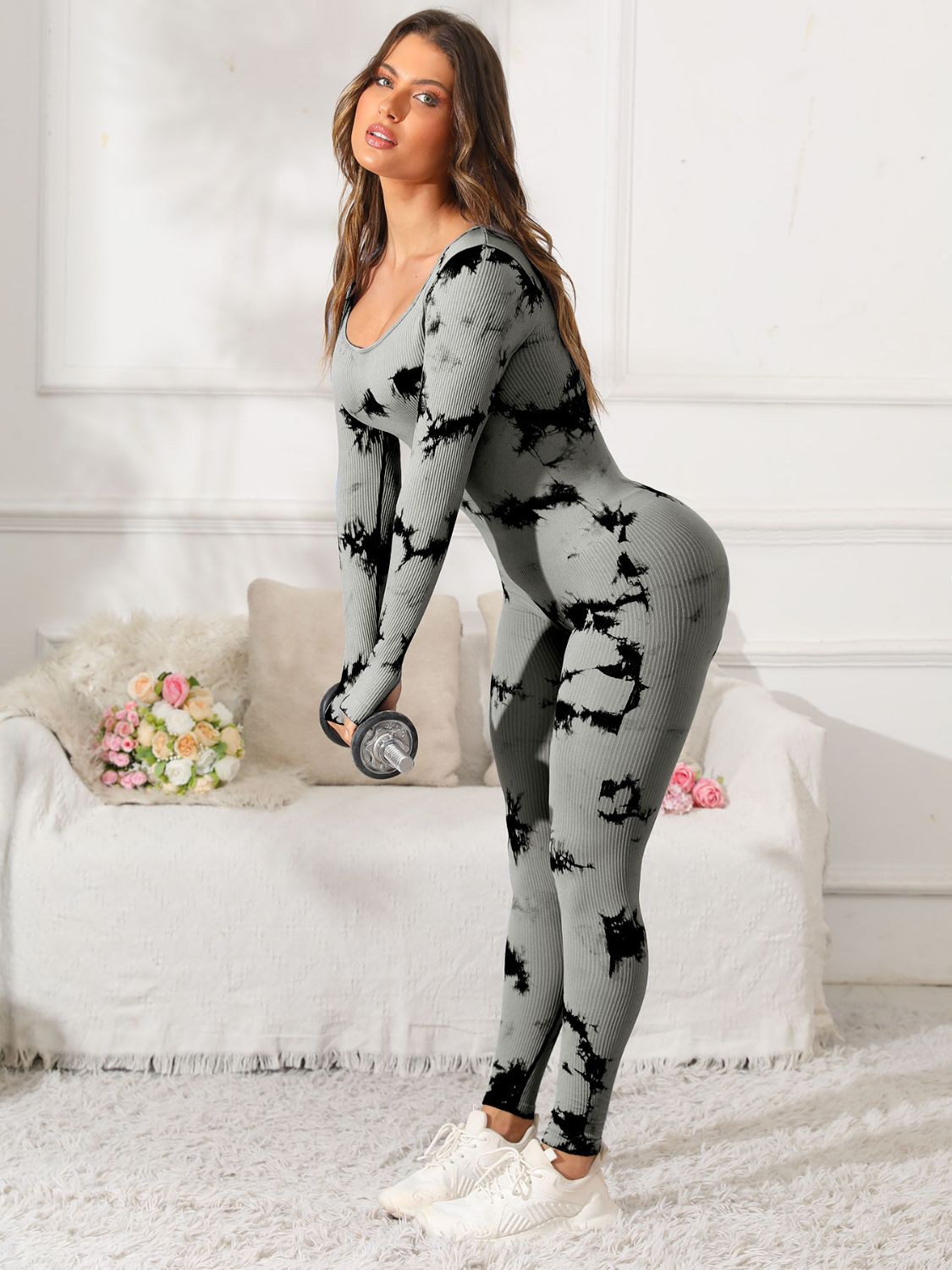 Scoop Neck Long Sleeve Active Jumpsuit - Little Miss Vanilla