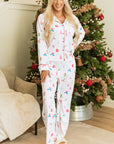 White Christmas Print Lapel Shirt and Pants Sleepwear - Little Miss Vanilla