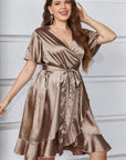 Plus Size Belted Ruffled Surplice Dress - Little Miss Vanilla