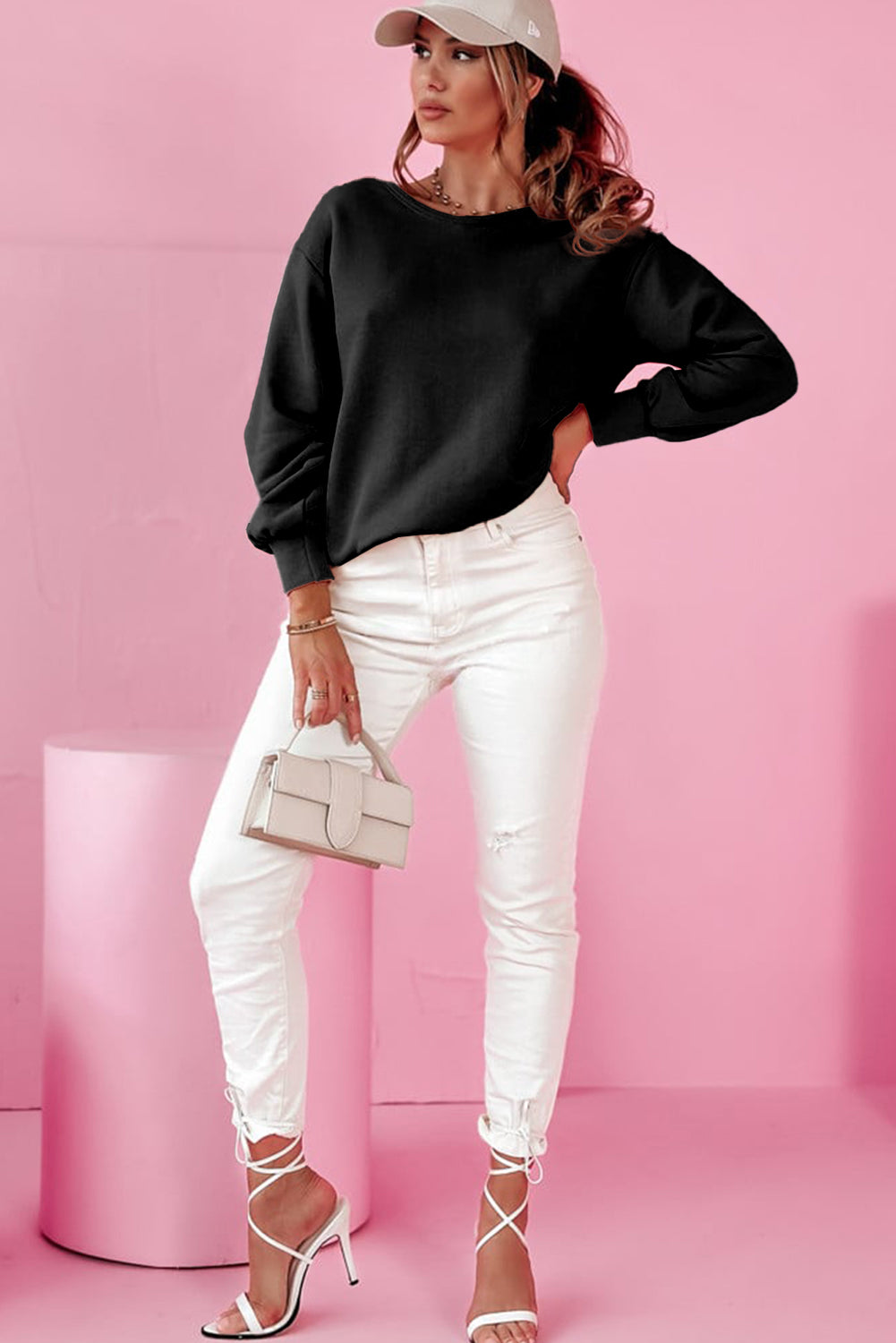 Bow Cutout Round Neck Long Sleeve Sweatshirt - Little Miss Vanilla