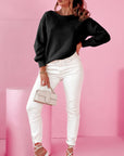 Bow Cutout Round Neck Long Sleeve Sweatshirt - Little Miss Vanilla