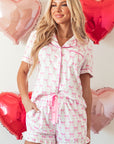 Pink Bowknot Printed Short Sleeve and Ruffled Shorts Pajama Set - Little Miss Vanilla