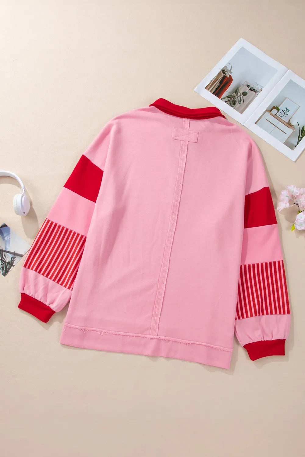 Plus Size Color Block Johnny Collar Long Sleeve Sweatshirt - Little Miss Vanilla