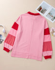 Plus Size Color Block Johnny Collar Long Sleeve Sweatshirt - Little Miss Vanilla