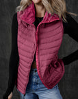 Burgundy Plush Collared Quilted Zipped Puffer Vest - Little Miss Vanilla