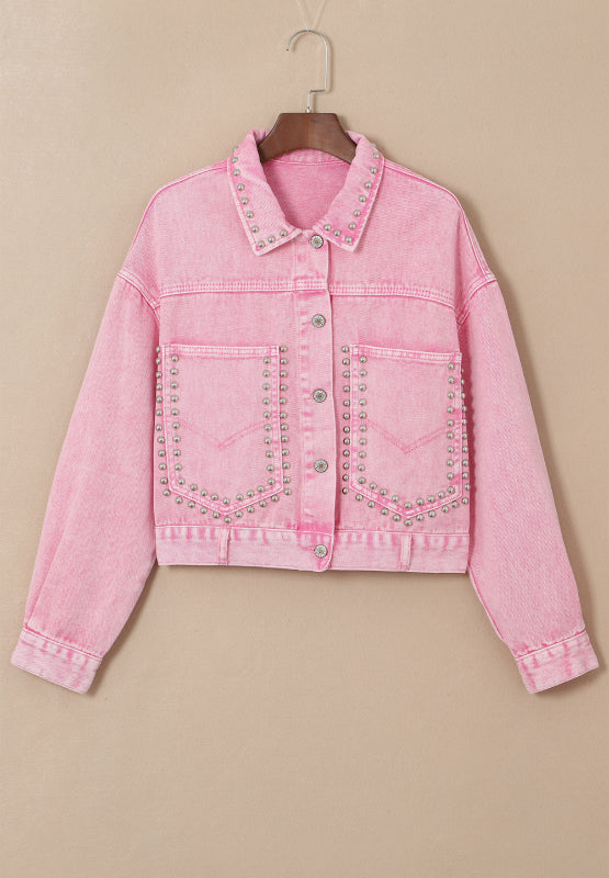 Studded Button Up Denim Jacket - Little Miss Vanilla