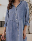 Distressed Collared Neck Flounce Sleeve Denim Dress - Little Miss Vanilla