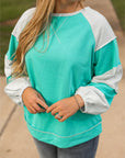 Plus Size Exposed Seam Color Block Long Sleeve Sweatshirt - Little Miss Vanilla