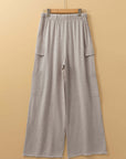 Beige Boho Linen Drawstring Waist Raw Edge Cargo Loose Pants