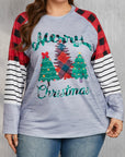 Plus Size Christmas Tree Plaid Round Neck Long Sleeve T-Shirt - Little Miss Vanilla