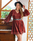 Plus Size Lace Detail V-Neck Long Sleeve Mini Dress - Little Miss Vanilla