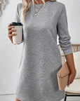 Gray Solid Color Textured Long Sleeve Shift Dress - Little Miss Vanilla