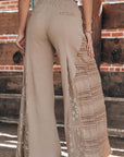 Smoke Gray Boho Lace Patchwork Wide Leg High Waist Pants