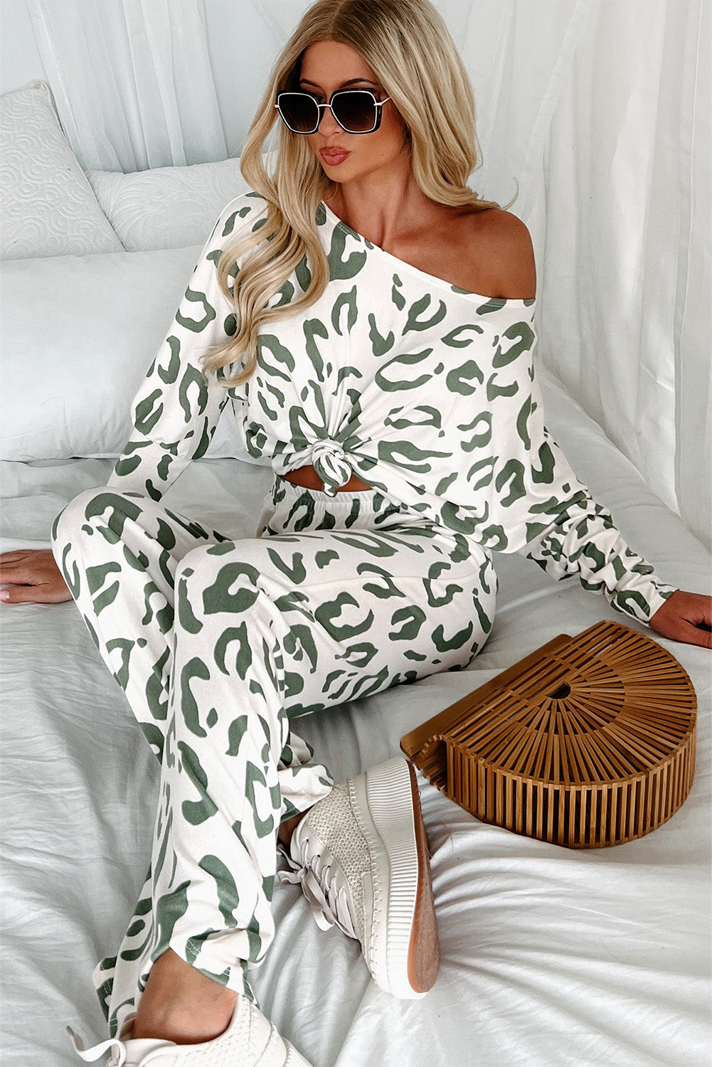 Beige Leopard Animal Print Long Sleeve and Pants Loungewear Set - Little Miss Vanilla