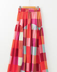 Multicolour Plaid Print Ruched High Waist Casual Maxi Skirt