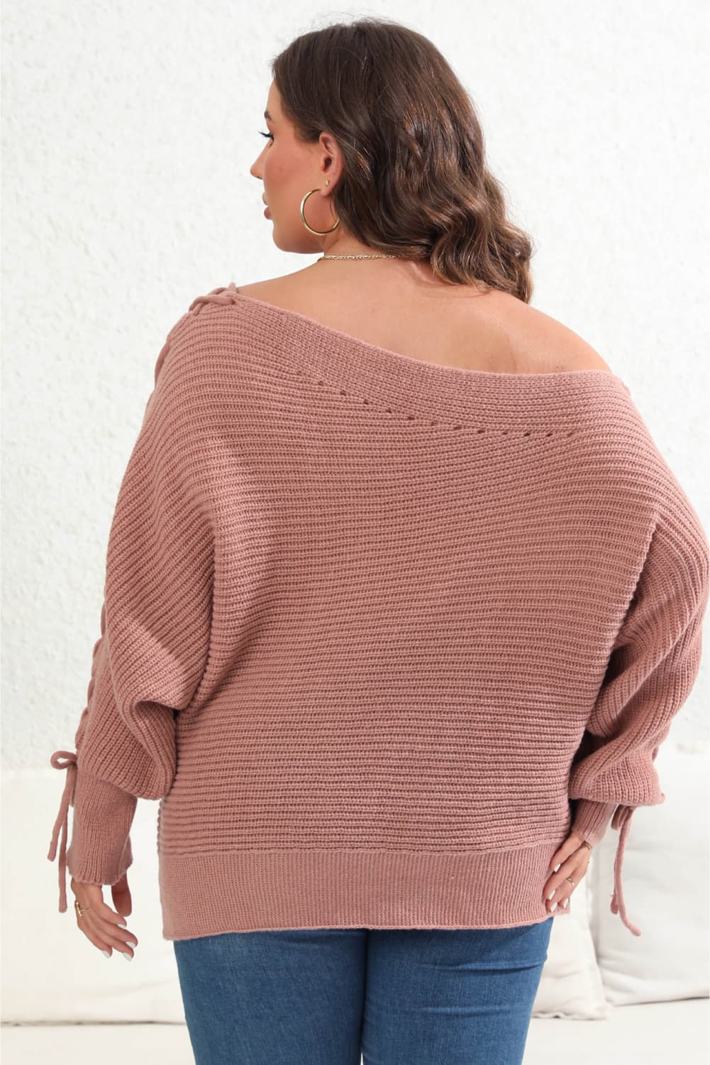 Plus Size One Shoulder Beaded Sweater - Little Miss Vanilla