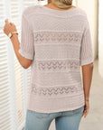 Mandy Openwork Round Neck Half Sleeve Knit Top - Little Miss Vanilla