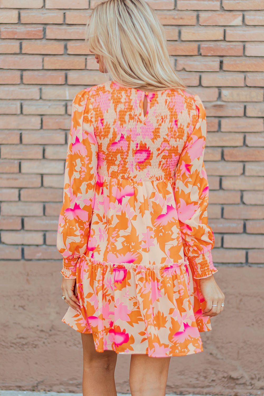 Orange Abstract Print Smocked Lantern Sleeve Ruffle Mini Dress - Little Miss Vanilla