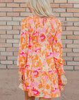 Orange Abstract Print Smocked Lantern Sleeve Ruffle Mini Dress - Little Miss Vanilla