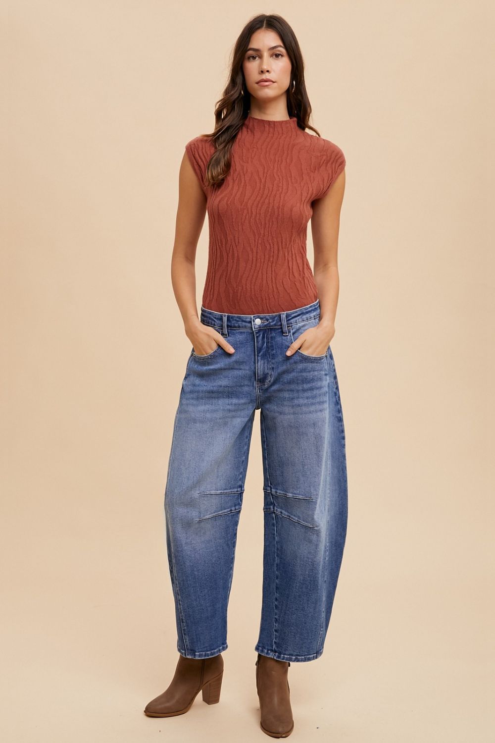 Annie Wear Mid Rise Barrel Leg Jeans with Pockets - Little Miss Vanilla